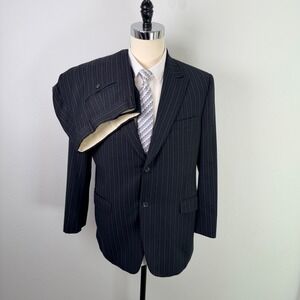 Jack Victor 100% Wool 2 Piece Suit Charcoal Blue Pinstripe 41R 35W Canada